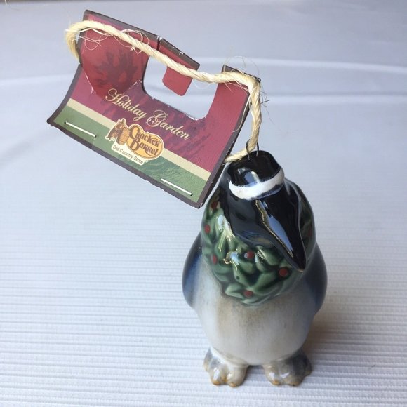 Cracker Barrel Holiday Garden Penguin Christmas Tree Ornament Decor Glossy NWT - Picture 1 of 12